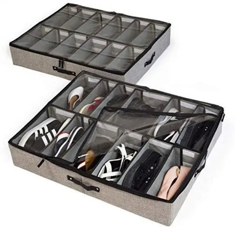 Underbed Shoe Storage Organizer With Adjustable Dividers